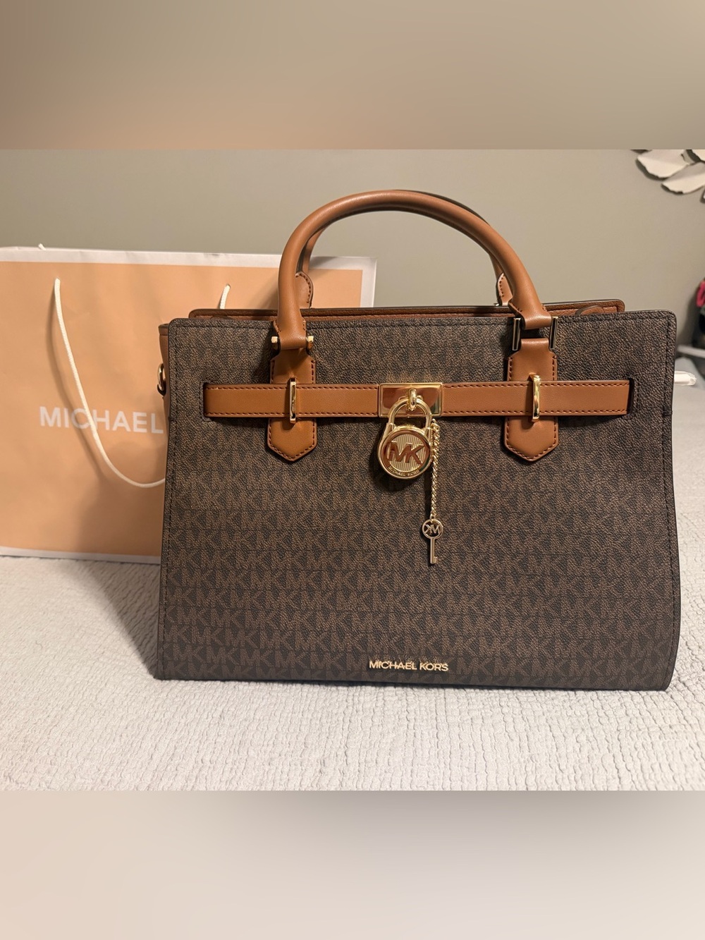 Michael Kors Brown and Tan Signature Top-Handle Satchel
